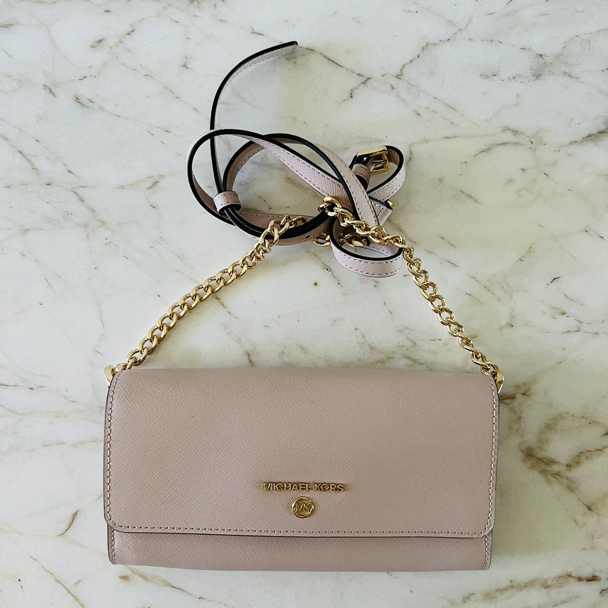 MICHAEL KORS Jet Set Charm Soft Pink Leather Wallet On A Chain