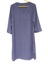 For Cynthia Blue Linen Blend Dress Lagenlook Pullover V Neck  Size L Relaxed