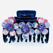 USA ACRYLIC FLOWER HAIR CLAW JAW CLIP made with SWAROVSKI CRYSTAL Purple A11