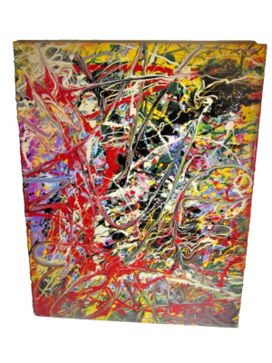 ABSTRACT PAINTING Expressionist MODERN SIGNED MUSK YAI READY TO HANG 16X20 GRAFF