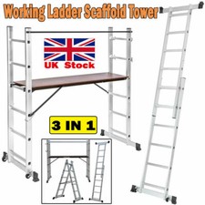 3-in-1 Working Ladder Step Scaffold Tower Heavy Duty Aluminium Platform Safety