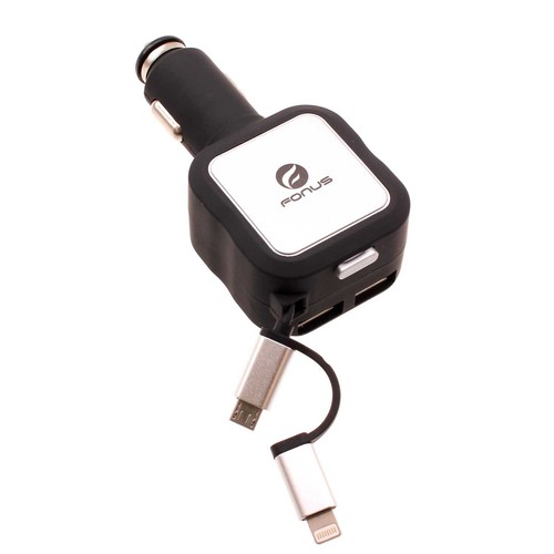 For iPhone 11 12 13 14 Plus Pro Max Car Charger Retractable 4.8Amp 2