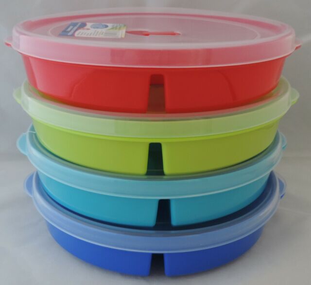 4 Microwave Divided Plates w/Vented Lids Food Storage Containers Cover