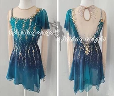 Ice Skating Adult Figure skating Dress Gymnastics  Costume blue dyeing