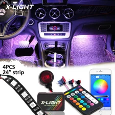4pc LED RGBW Interior Inside Footwell Dash Neon Glow Car Lights Kit App + Remote
