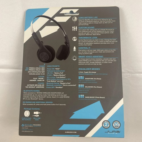Genuine JLab Rewind Wireless Retro Headphones Bluetooth Headsets 14 Hrs Playtime - Zdjęcie 2 z 5