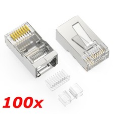Paquete de 100 - RJ45 8P8C Blindado CAT6A Conector Crimpado 3 Piezas Enchufes Extremos