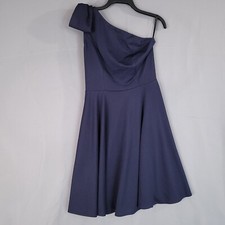 Jasambac Women's Bow One Shoulder Dress Fit & Flare Side Zip With Pockets Size M