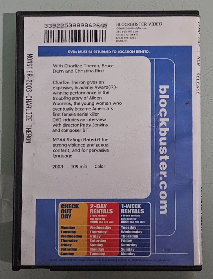 BLOCKBUSTER VIDEO RENTAL orange ct DVD MONSTER - Image 2 of 3