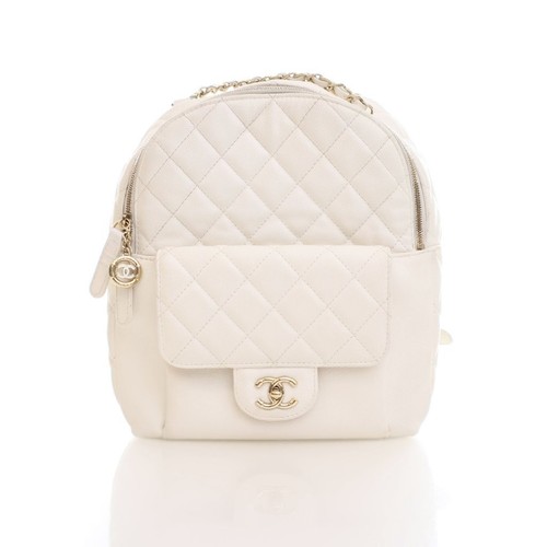 Chanel Day Backpack White Caviar Light Gold Beige,White Women's Bag