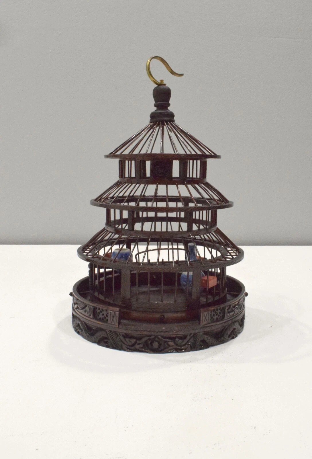 Chinese Wicker Birdcage Porcelain Water Food Bowls