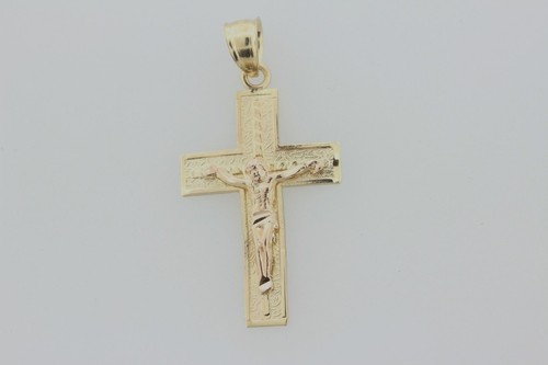 10K Yellow and Rose Gold Jesus Crucifix Cross Charm Pendant - Picture 2 of 5