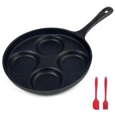 4-Cup Cast Iron Fried Egg Pan 9.5” Pancake Pan Burger Omelet Cooker Gr...