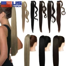 Women Girl Clip in Ponytail Fake Hair Extension Straight Wrap Around Ponytail US