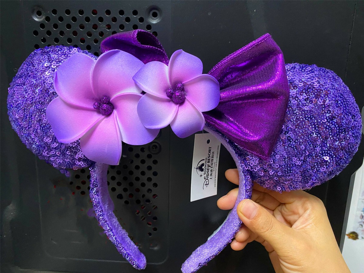 NEW Disney Aulani Hawaii Purple Plumeria Minnie Ears Headband Gift