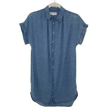 Madewell Blue Linen Blend Chambray Central Shirt Dress, XS