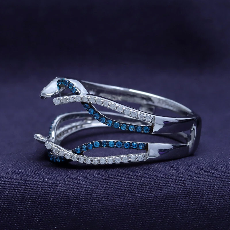 Anillo envolvente protector sólido 925 redondo diamante simulado azul y blanco Foto 4 de 4