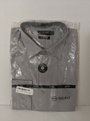 NIP JFH MILANI Mens Size XLarge Grey Convertible Cuff Slim Fit Shirt