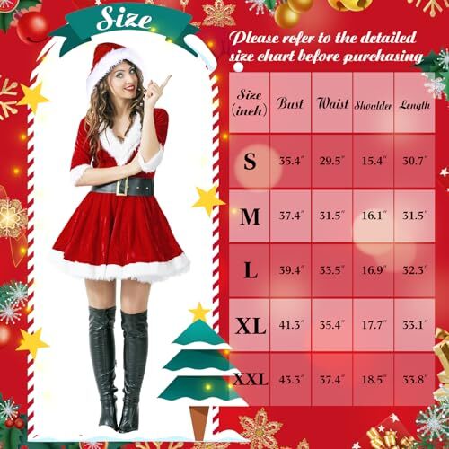Santa Costume for Women Mrs. Santa Claus Costume Cosplay Christmas X-Large Red - Picture 7 of 7