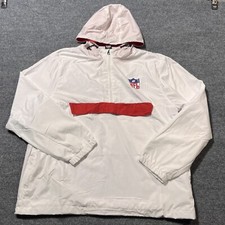 NFL Jacket Large White Hooded Men  s Long Sleeve Pullover Windbreaker Coat