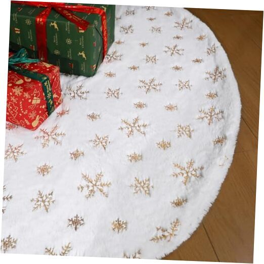 Christmas Tree Skirts -  72 inches Large Faux 72 INCH Gold 72 Inch Snow Gold