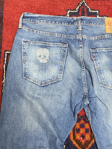 Vintage Levi’s Skull Stonewashed Denim Custom Handmade Jeans 36 - 32 Johnny Depp