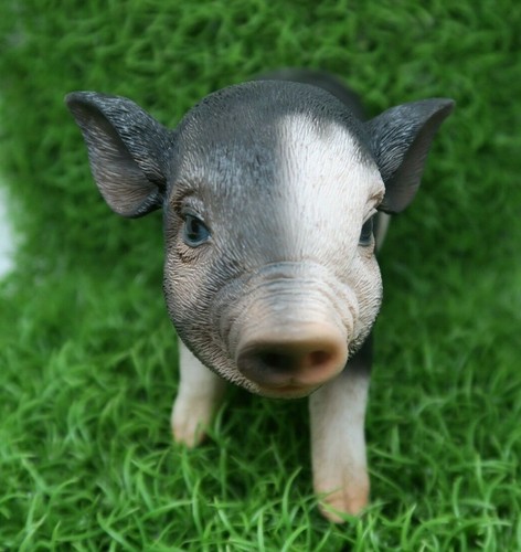 PIG STANDING MINI FARM ANIMAL GARDEN STATUE ORNAMENT FIGURINE BLACK AND WHITE - Bild 2 von 8