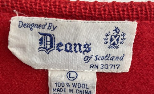 Vintage Deans of Scotland Red Boiled Wool Sweater Button Front Jacket Size Large - Picture 10 of 13
