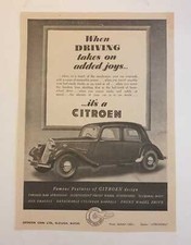 CITROEN "Driving Takes on Added Joys" Original 1949 Car Advert
