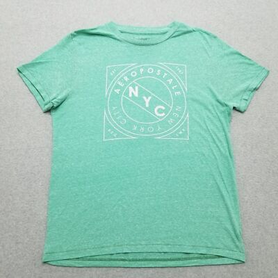 Aeropostale Shirt Mens Large Green Short Sleeve Crew Neck Spell Out Logo