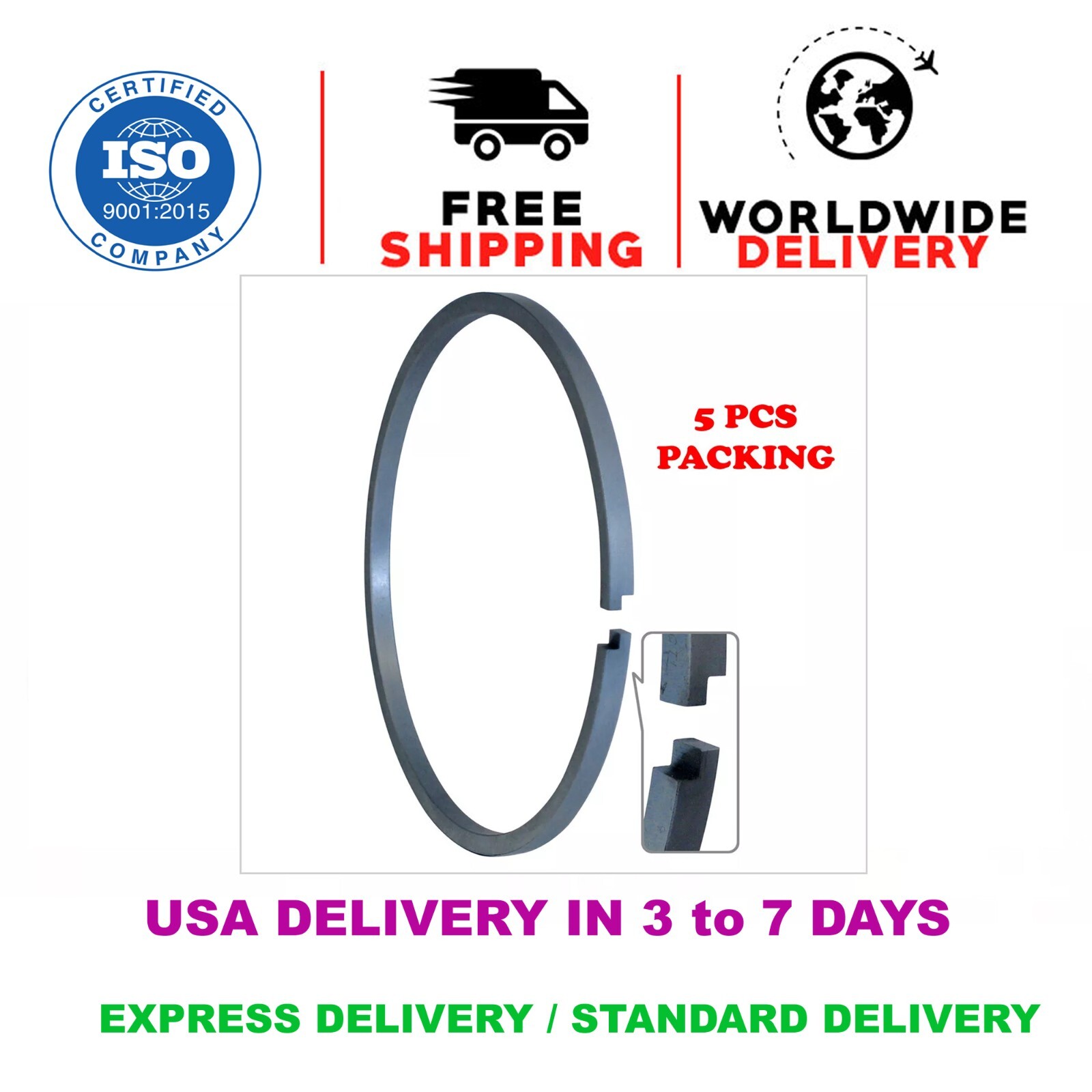 5Pcs Step Gap Cut Sealing PTO Power Train Transmission Piston Rings Oil Seal