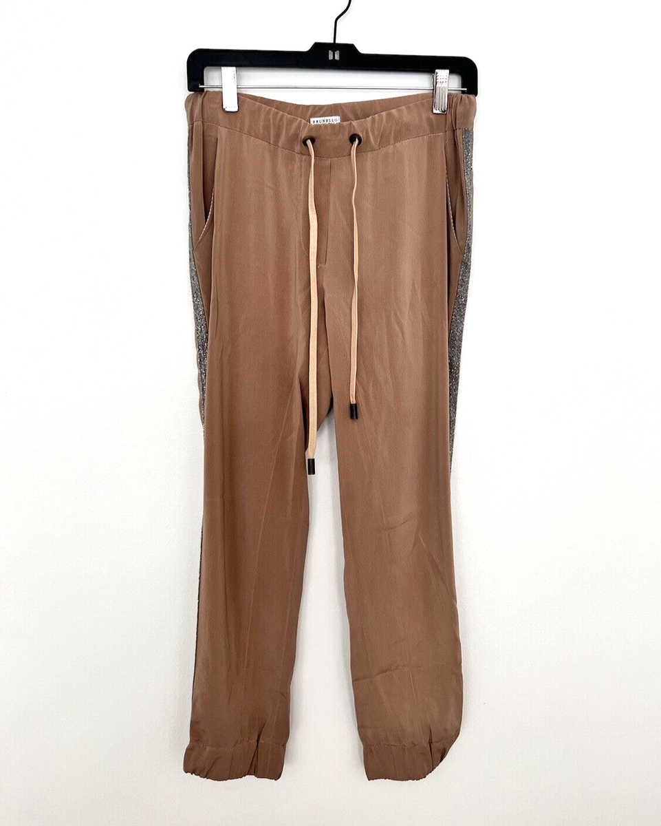 【関税&送料込み】Brunello Cucinelli Brown Pants With Elas Brunello Cucinelli Brown Silk Drawstring Pants Size Small | eBay