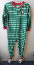 Carter's 3T Green Striped Santa Fleece Footed Pajamas Zip Sleeper Christmas