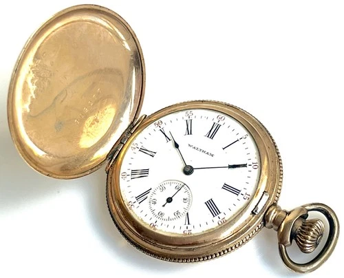 Antique American Waltham Co. Pocket Watch Gold Plated Vintage  4.25 cm wide