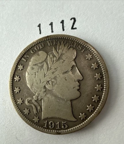 1915 P Barber Silver Half Dollar US 50c 90% Silver Coin Key Date