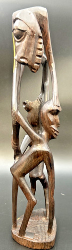 17 Inch African Wood Carving Three Figures Unity Tribal Sculpture Intertwined
