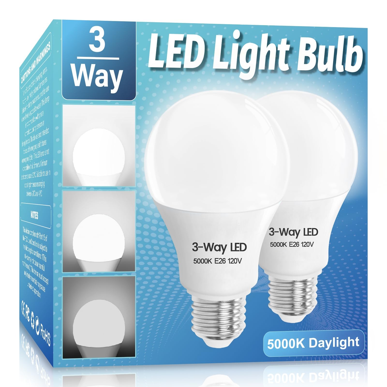 2 Pack, 3 Way Light Bulbs 30 70 100 Daylight White 5000...