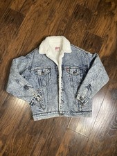 Vintage Levi s Acid Wash Sherpa Lined Collared Denim Trucker Jacket Size M MINT