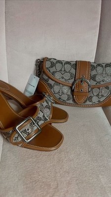 Coach jacquard margot crystal tans and white kitten heels