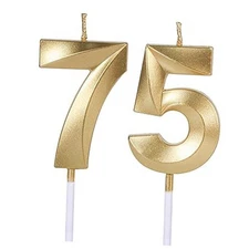 75th & 57th Birthday Candles for Cakes, Number 75 57 Glitter Candle Cake Gold