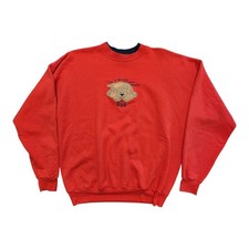 90s Vintage Sweatshirts Pullover Oversized Dog Embroidery Loose Size XL Red
