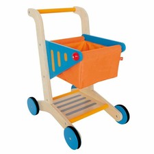 Hape Wooden Shopping Cart in Orange Blue, Kids Pretend Play Toy