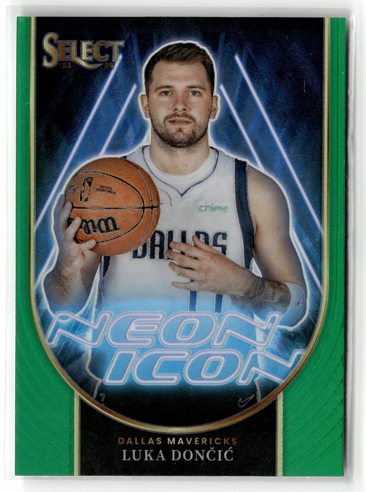 2023-24 Panini Select #21 Luka Doncic Neon Icon Green Prizms