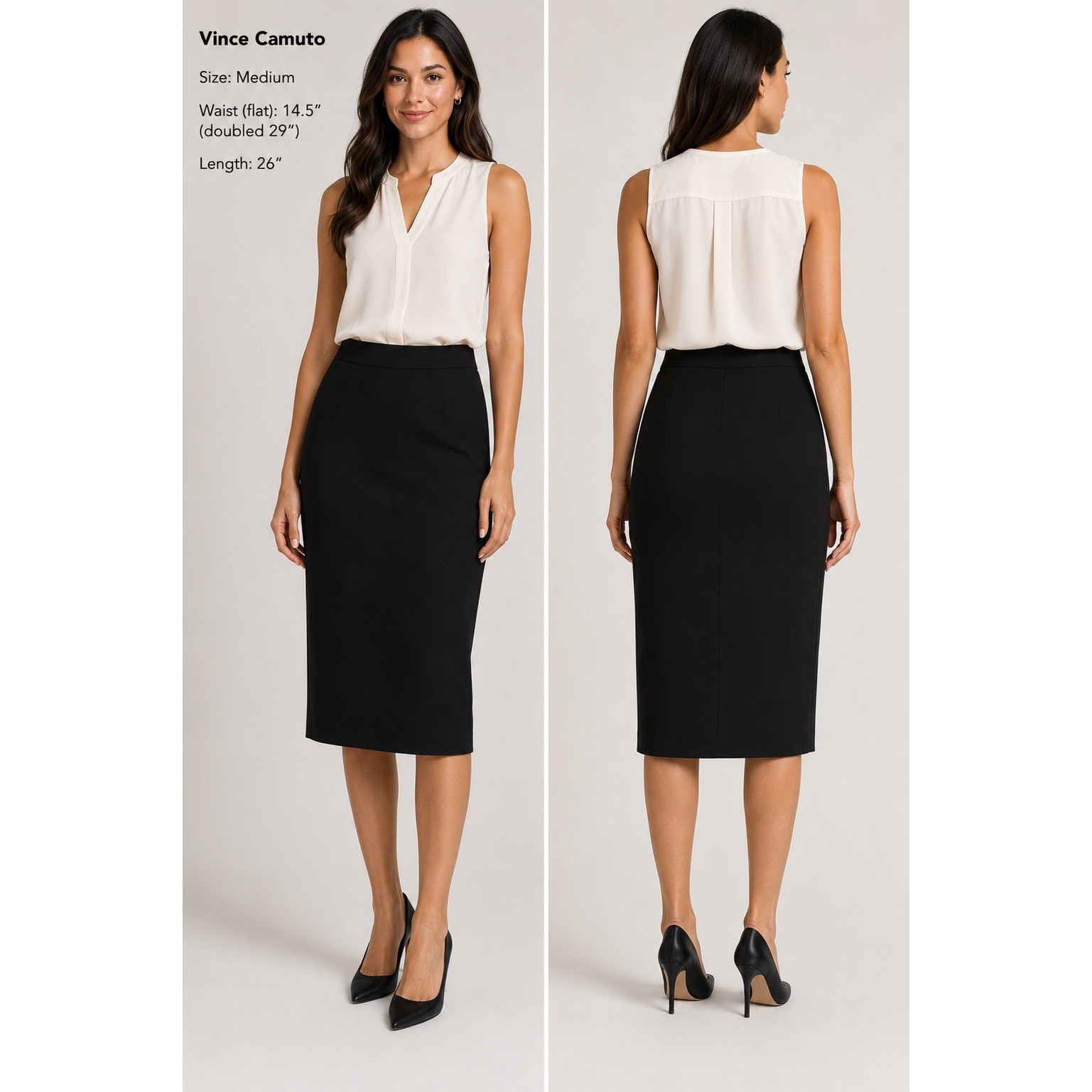 Vince Camuto Womens Black Ponte Knit Pencil Skirt Midi Stretch Pull On Size M