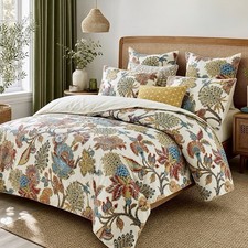 NEW Anthropologie Cream Red Cotton Queen / King Floral Bedding Duvet Sham Set