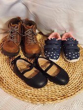 Lot Of Baby Girl Size 3 Shoes, Brown Boots, Black Dress Shoes Blue Tennis shoes
