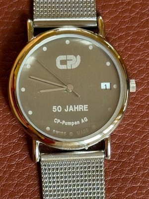 Armbanduhr swiss made neu Werbeartikel von CP Pumpen AG Milanaise-Metall-Armband