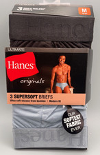 Hanes Originals Ultimate Men's 3 Super Soft Briefs Medium Blue / Black New