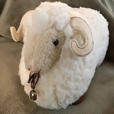 Plush Sheep/Ram - Stuffed -White fleece w/ bell