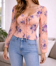 Other Stories Los Angeles Atelier Silk Floral Femenine Blouse Soft Coral Sz 4